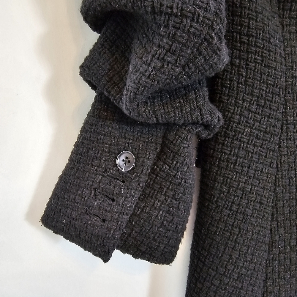 DEREK Lam 10 Crosby size 2 black gathered sleeve tweed blazer turquoise stones - Picture 6 of 6